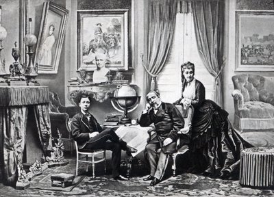 Keizer Napoleon III met keizerin Eugenie en de prins Imperial in Camden Place, Chislehurst in 1872 door English Photographer